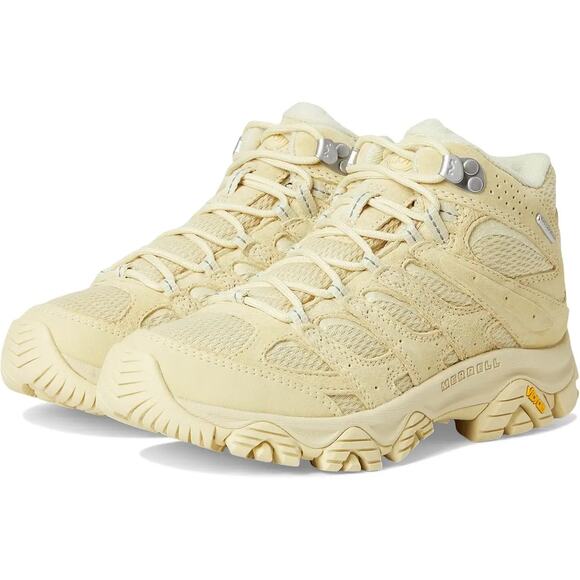 Merrell Womens Moab 3 Mid Hiking Boots US 7.5 M EU 38 Tan Yellow Waterproof NWOB - Picture 2 of 13